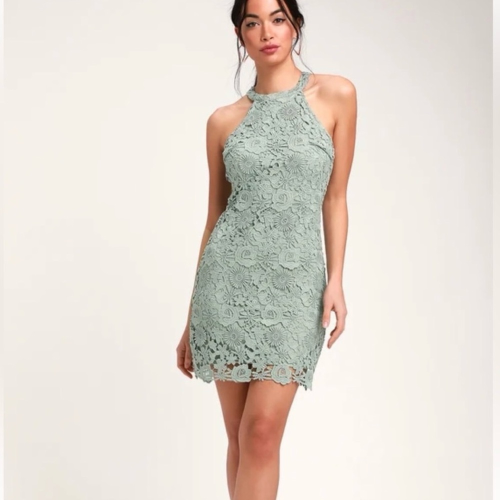 Lulu's Love Poem Mini Dress - Sage Green